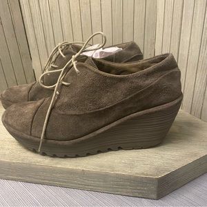 FLY London Moss Suede Wedge Tie Shoes 39